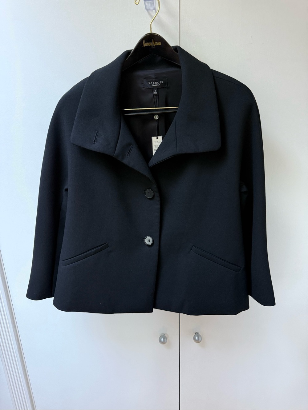 Talbots Black Button-Front Stand-Collar Jacket NWT